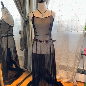 Sheer Black Maxi Dress Lace Hem